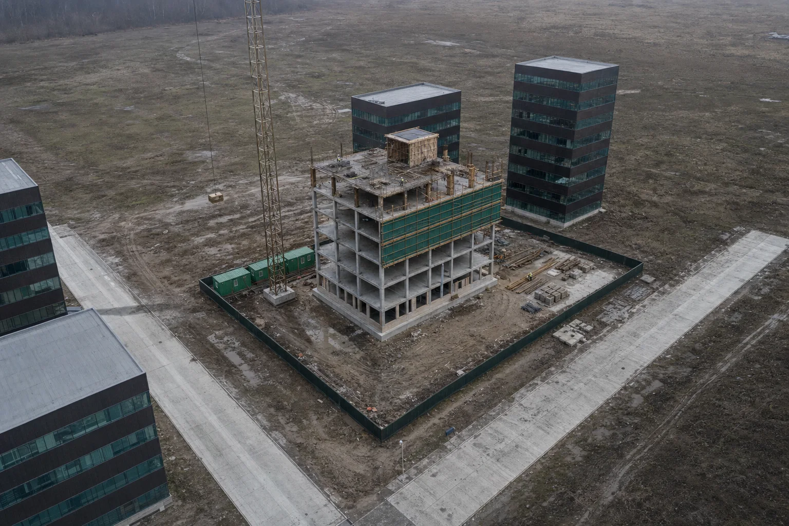 Drone orbit of Tower B at 4 floors, Flight 1