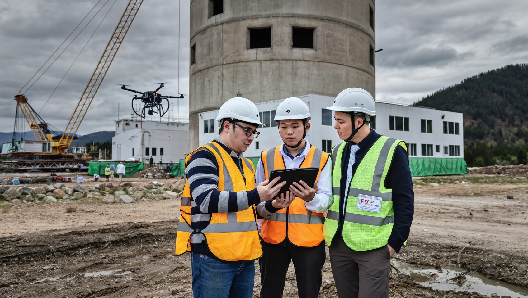 Drone orbit of a six-storey tower from the north-east